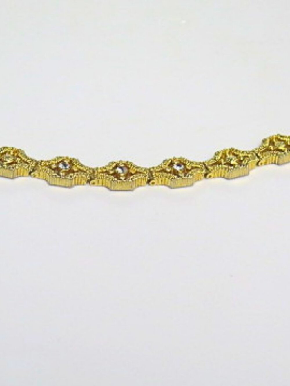 Vintage Gold Tone Rhinestone Link Bracelet Ornate Estate Holiday Party Jewelry